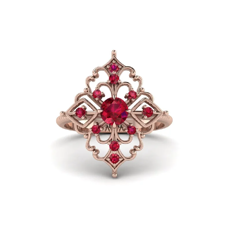 Ruby Royal Filigree Cluster Engagement Ring - Zinnia No. 56