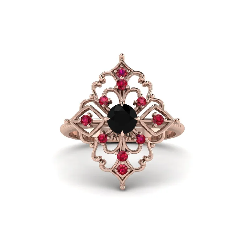 Ruby Royal Filigree Cluster Engagement Ring - Zinnia No. 53