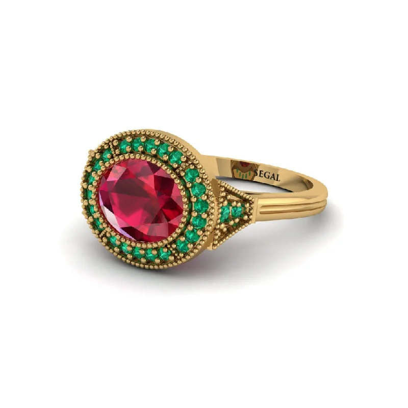 Oval Cut Ruby Milgrain Halo Engagement Ring - Alexandria No. 25