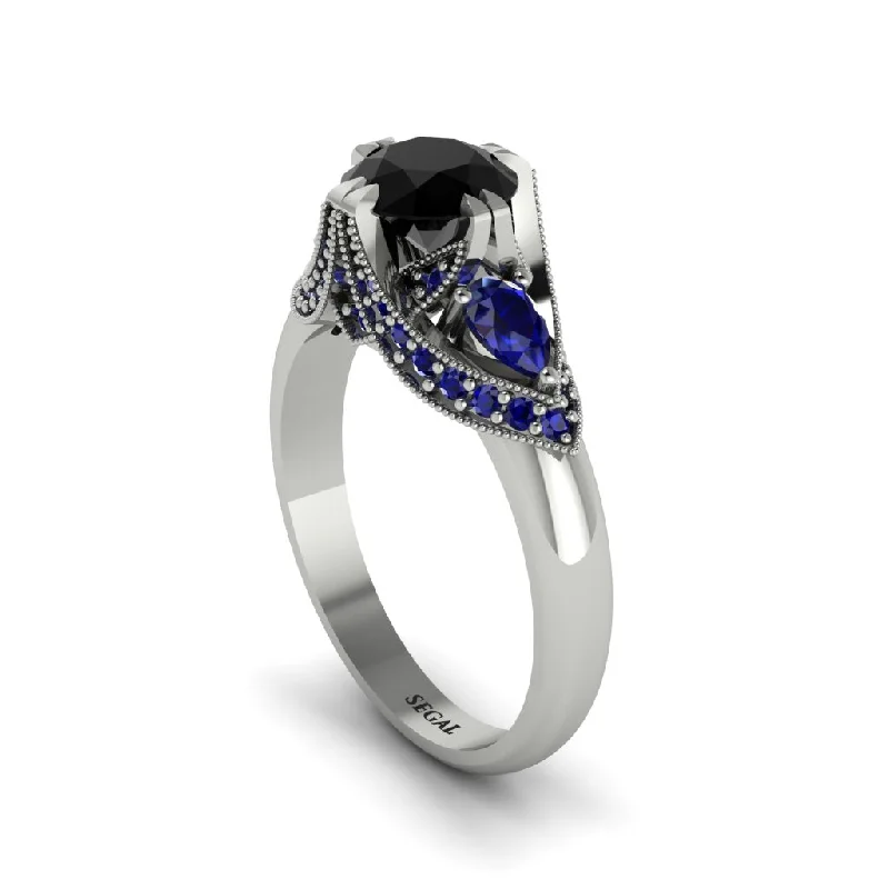 Black Diamond Vintage Round Cut Engagement Ring - Kali No. 69