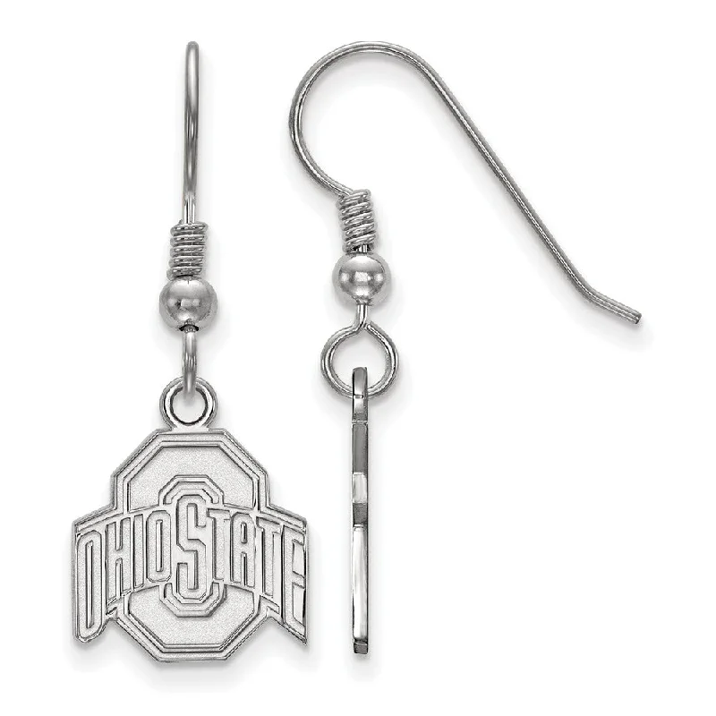 trendy earrings for women -Sterling Silver Ohio State University Small Dangle Earrings