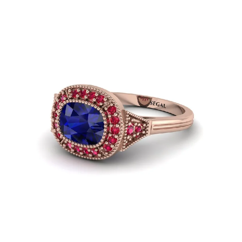 Cushion Cut Sapphire Milgrain Halo Engagement Ring - Blake No. 59