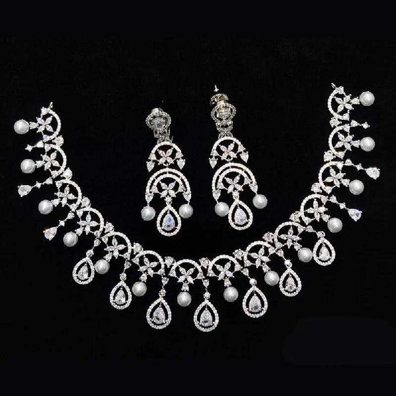 birth year necklaces for women -Kavita Art Silver Plated American Diamond And Pearls Necklace Set