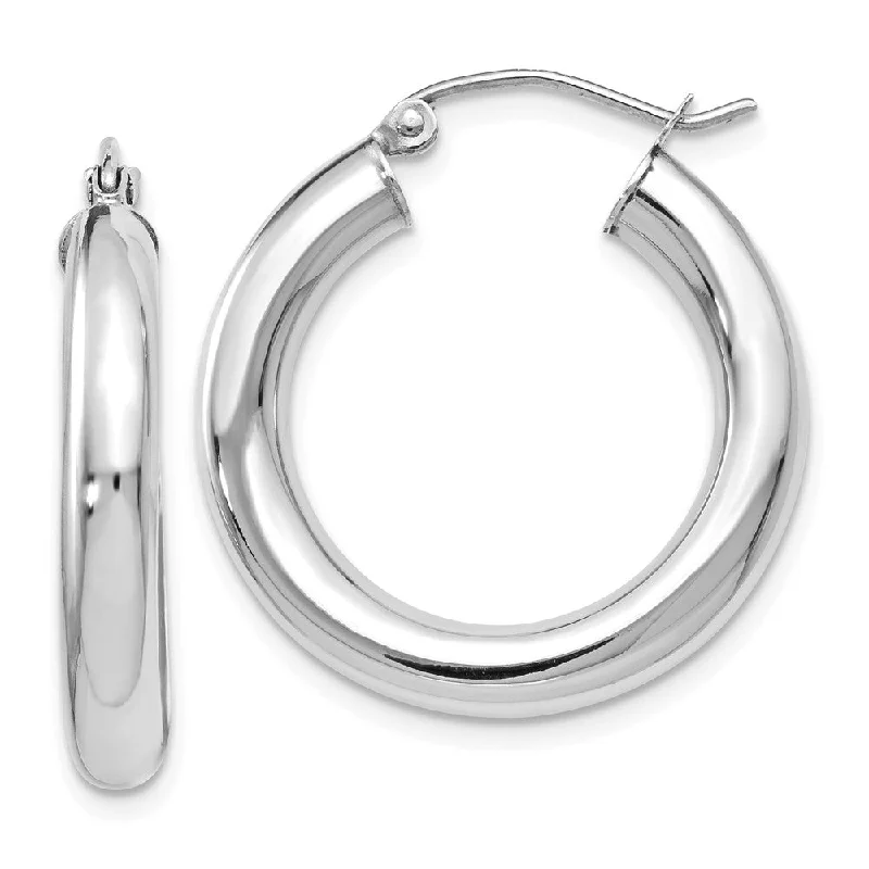 romantic earrings for women -4mm x 24mm (15/16 Inch) 14k White Gold Classic Round Hoop Earrings