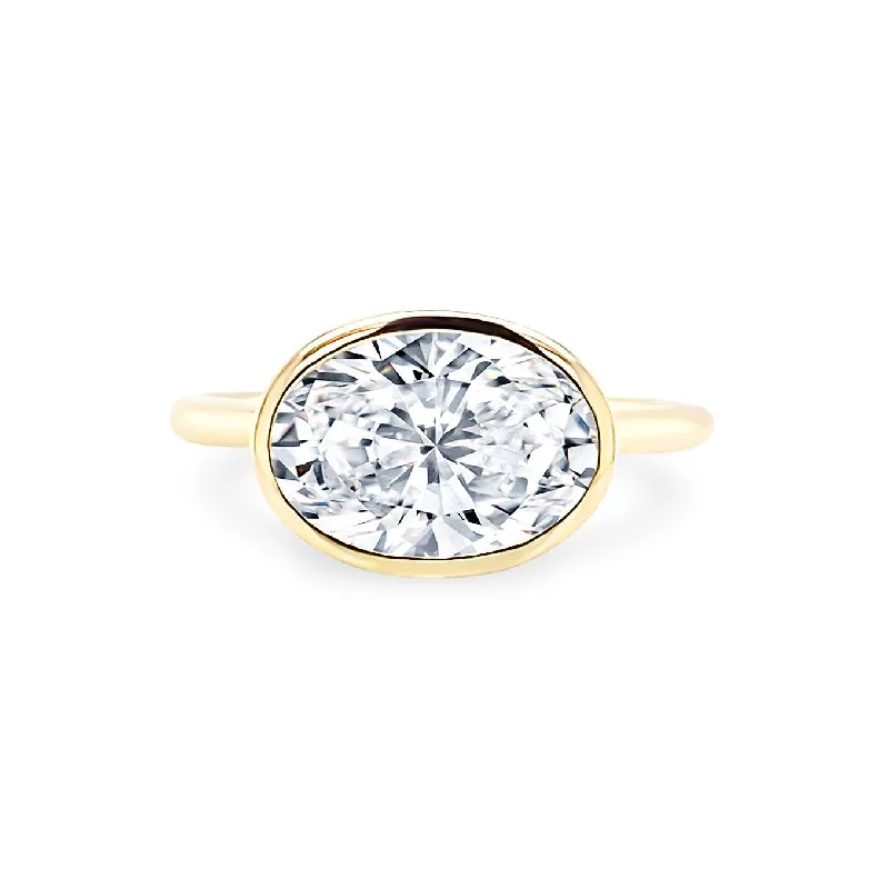 bold rings for women -East West Bezel Set Oval Cut Solitaire