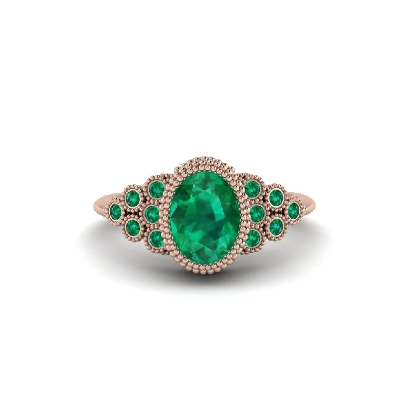 Emerald Milgrain Beaded Bezel Engagement Ring - Stacy No. 20