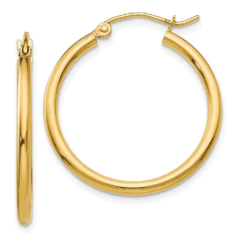 drop earrings for women -2mm x 25mm 14k Yellow Gold Classic Round Hoop Earrings