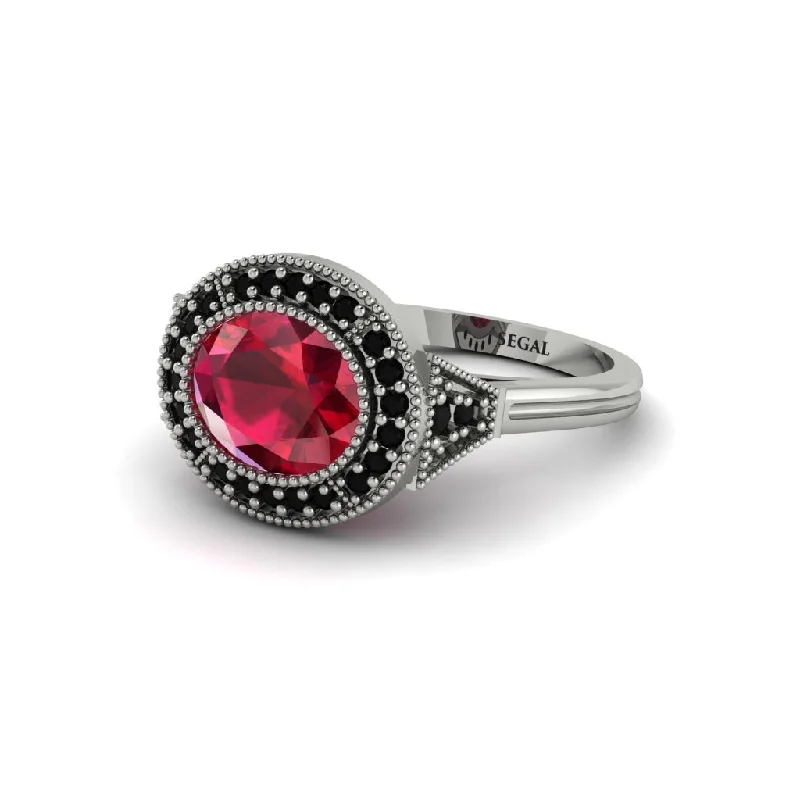 Oval Cut Ruby Milgrain Halo Engagement Ring - Alexandria No. 42