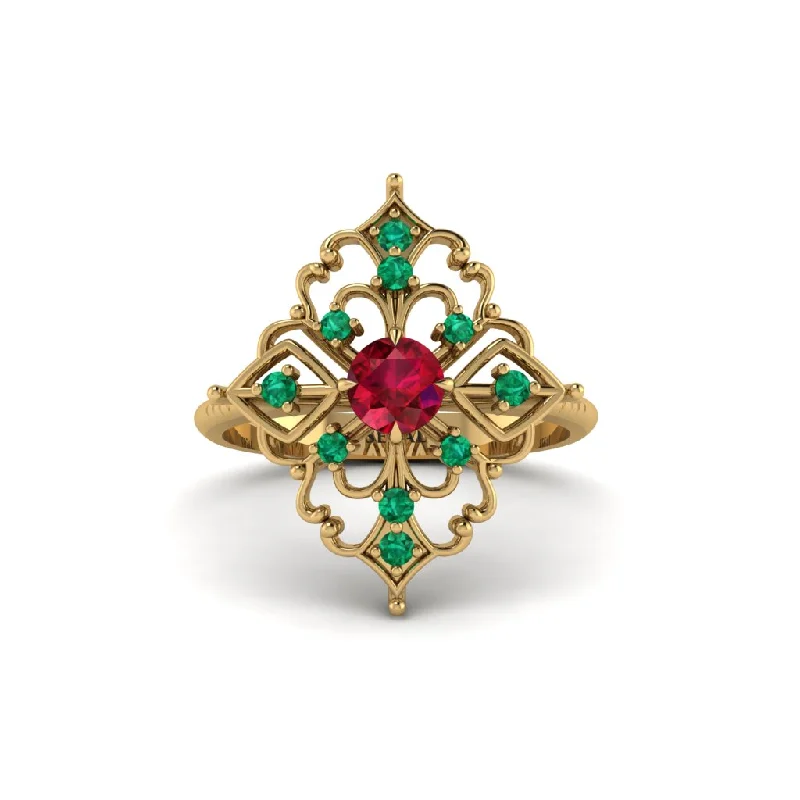 Emerald Royal Filigree Cluster Engagement Ring - Zinnia No. 25