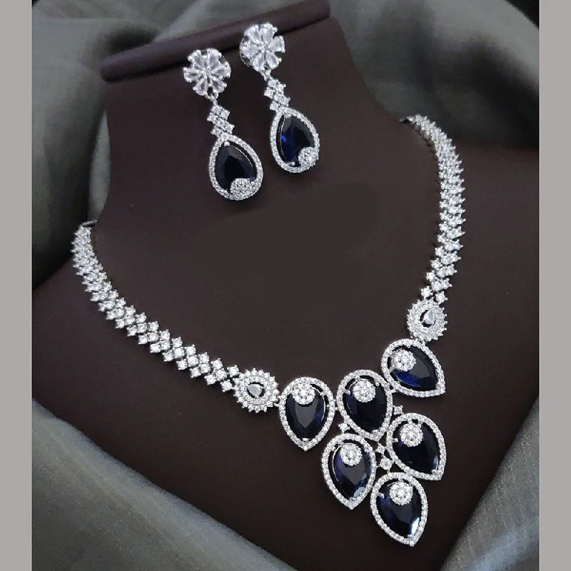 fashion-forward necklaces for women -Akruti Collection Silver Plated American Diamonds Necklace Set