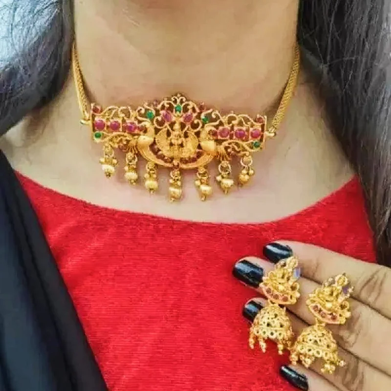 birthstone necklaces for women -Kavyanjali Jewels Gold Plated Pota Stone Temple Choker Necklace Set