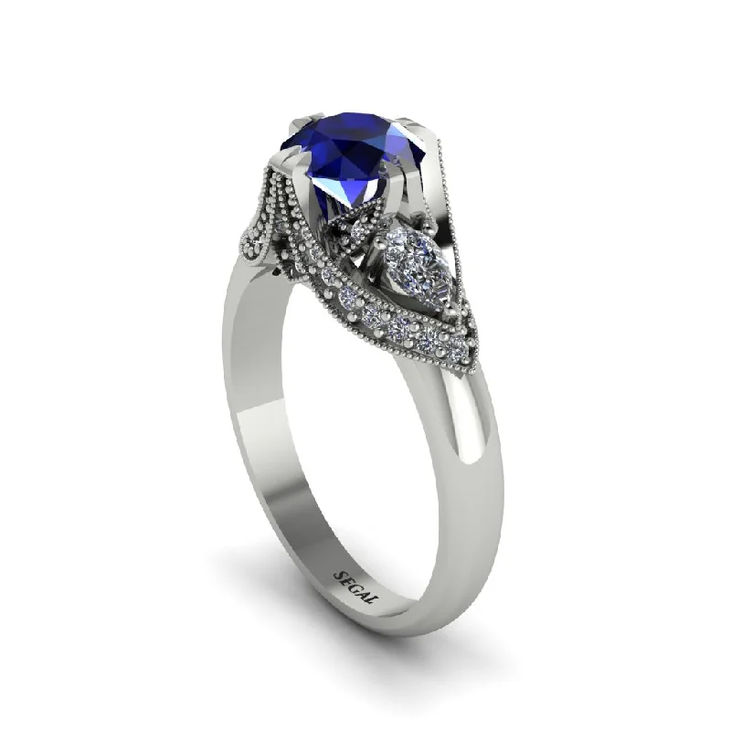 Sapphire Vintage Round Cut Engagement Ring - Kali No. 15