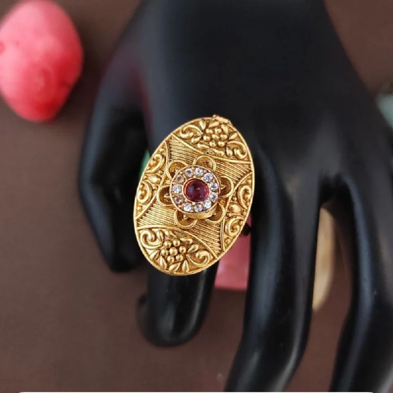 gold rings for women -Heera Jewellers Gold Plated Pota Stone Adjustable Ring