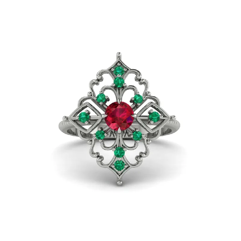 Emerald Royal Filigree Cluster Engagement Ring - Zinnia No. 27