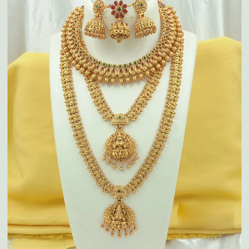 baroque pearl necklaces for women -Joyful Jewel Art Matte Gold Plated Pota Stone Temple Long Necklace Combo