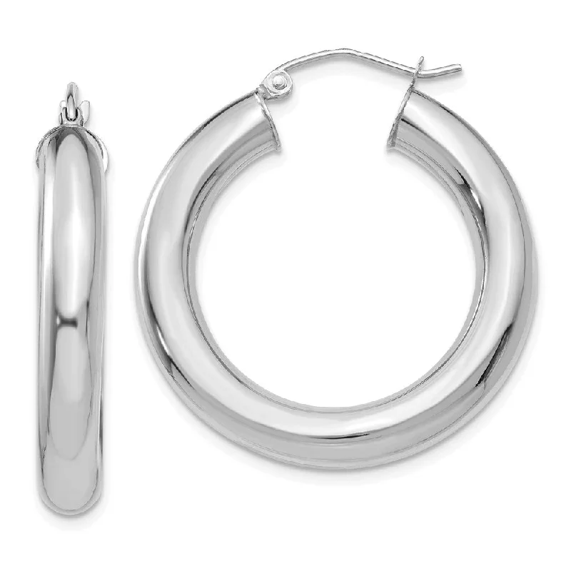 moon earrings for women -5mm, 14k White Gold Classic Round Hoop Earrings, 30mm (1 1/8 Inch)