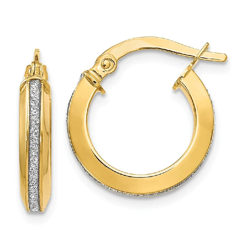 sun earrings for women -3mm Glitter Infused Round Hoop Earrings in 14k Yellow Gold, 14mm