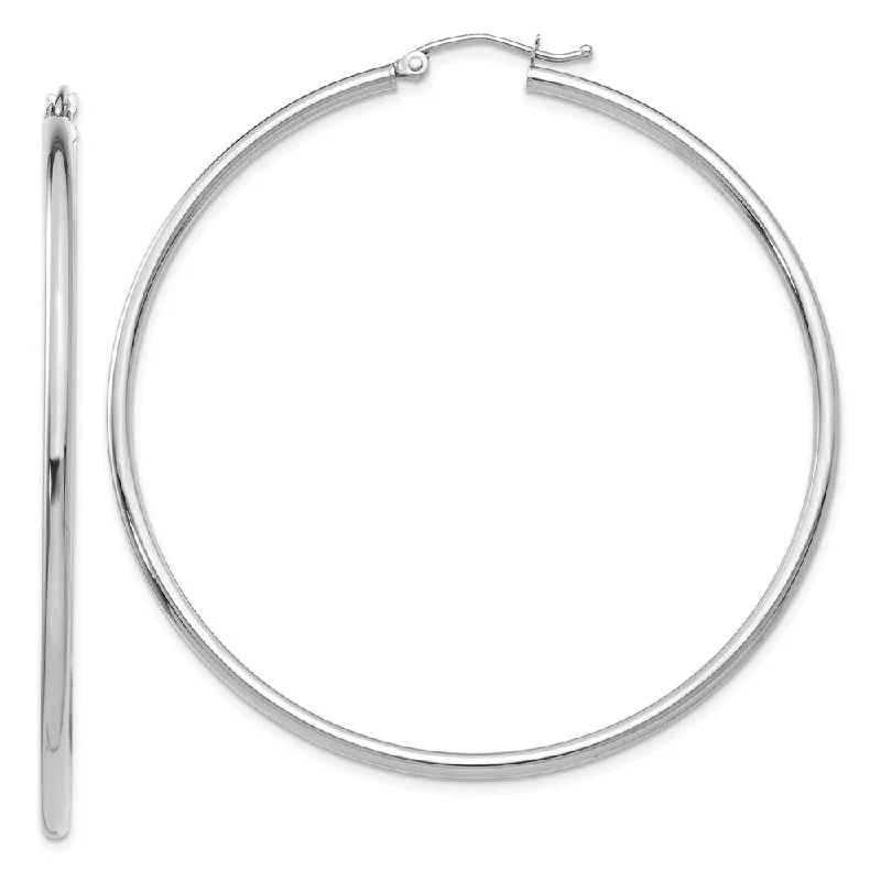 gemstone earrings for women -2mm, 14k White Gold Classic Round Hoop Earrings, 55mm (2 1/8 Inch)