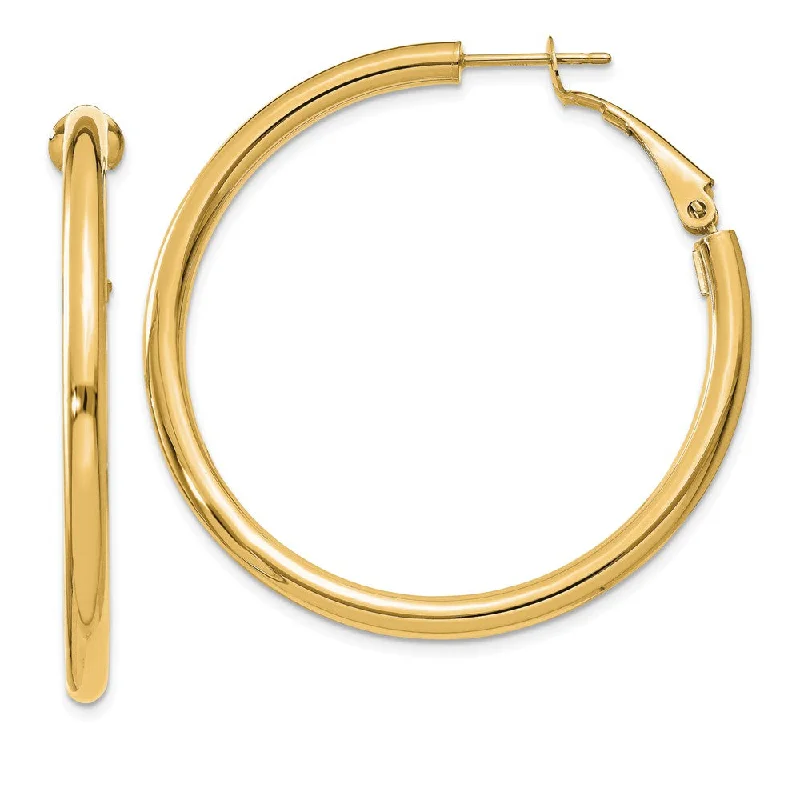 oversized statement earrings -3mm, 14k Yellow Gold Omega Back Round Hoop Earrings, 40mm (1 1/2 Inch)