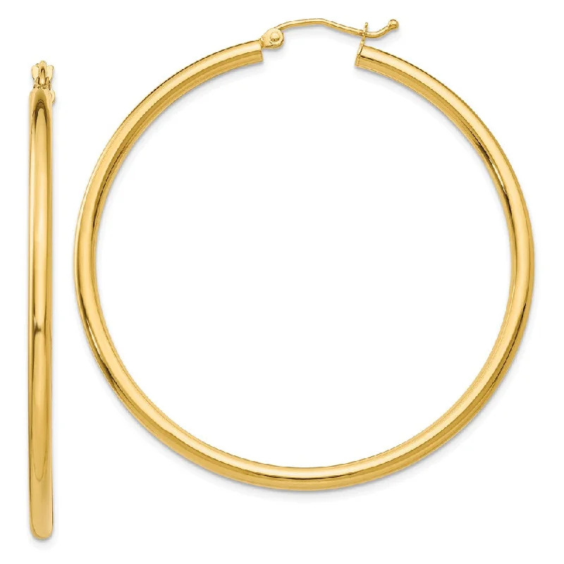 small hoop earrings for women -2.5mm x 50mm 14k Yellow Gold Classic Round Hoop Earrings