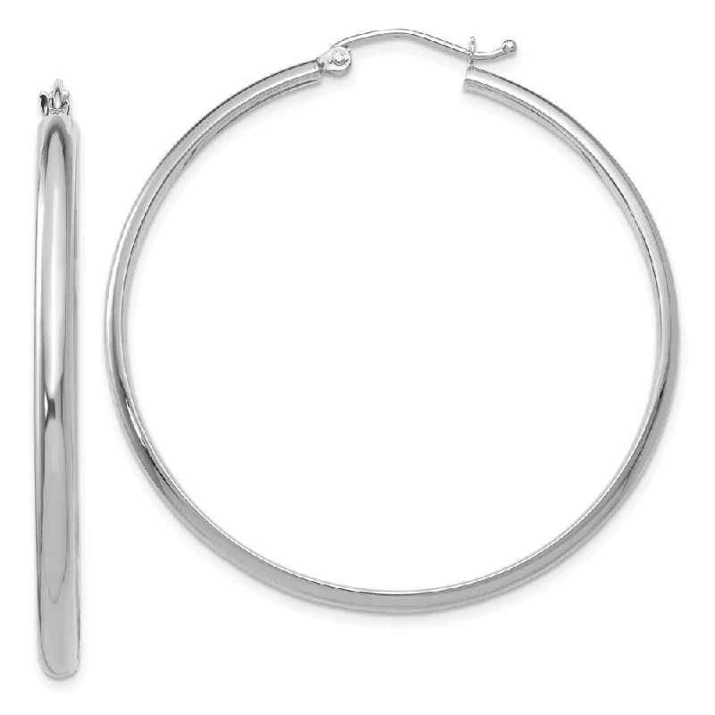 open heart earrings for women -2.75mm x 43mm Polished 14k White Gold Domed Round Hoop Earrings