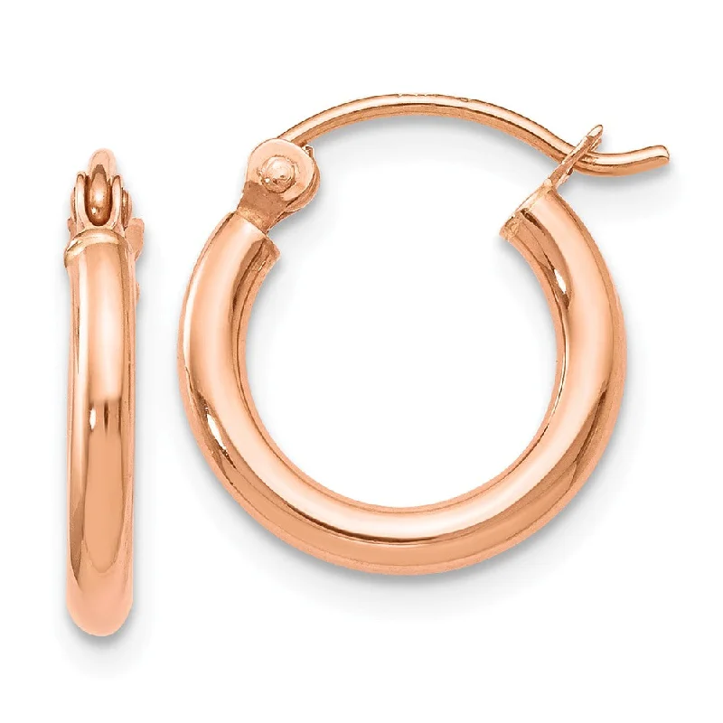 pearl earrings for women -2mm Round Hoop Earrings in 14k Rose Gold, 12mm (7/16 Inch)