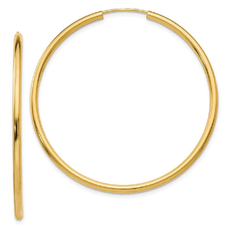 thick gold earrings for women -2mm x 45mm 14k Yellow Gold Polished Round Endless Hoop Earrings