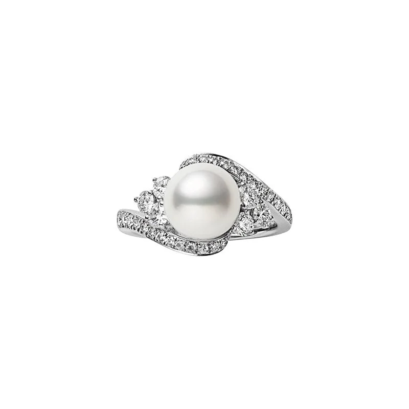 romantic rings for women -Akoya Cultured Pearl & Diamond Ring