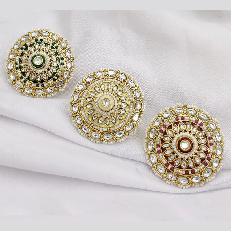 vintage-style rings for women -Fancyla Gold Plated Kundan Stone And Meenakari Rings