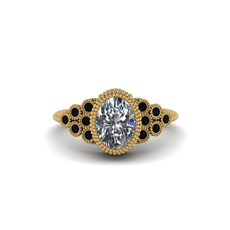 Black Diamond Milgrain Beaded Bezel Engagement Ring - Stacy No. 31