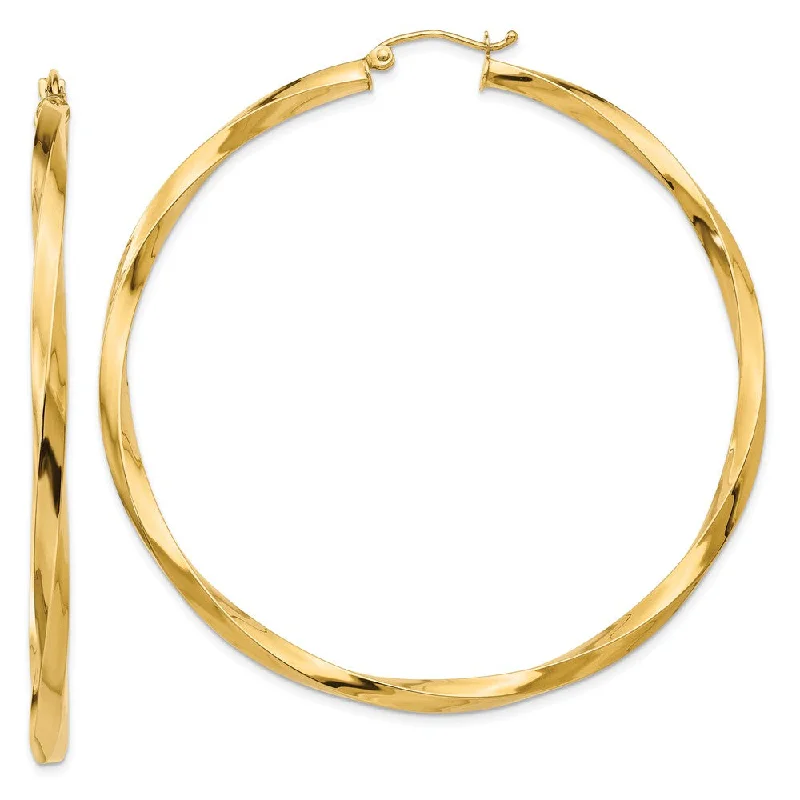 bohemian earrings for women -3 x 60mm Polished 14k Yellow Gold X-Large Twisted Round Hoop Earrings