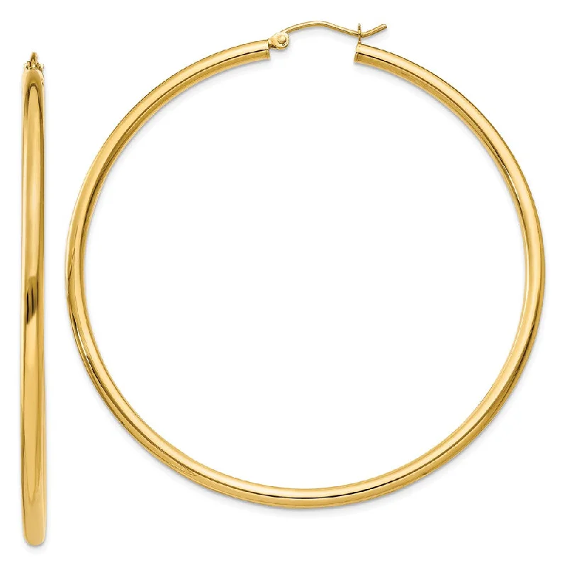 drop earrings for women -2.5mm, 14k Yellow Gold Classic Round Hoop Earrings, 60mm (2 3/8 Inch)