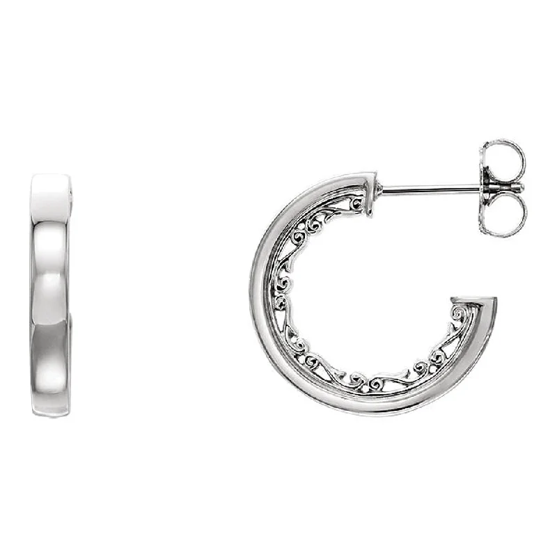 stud earrings for women -2.7 x 16mm 14k White Gold Vintage-Inspired Round Hoop Earrings