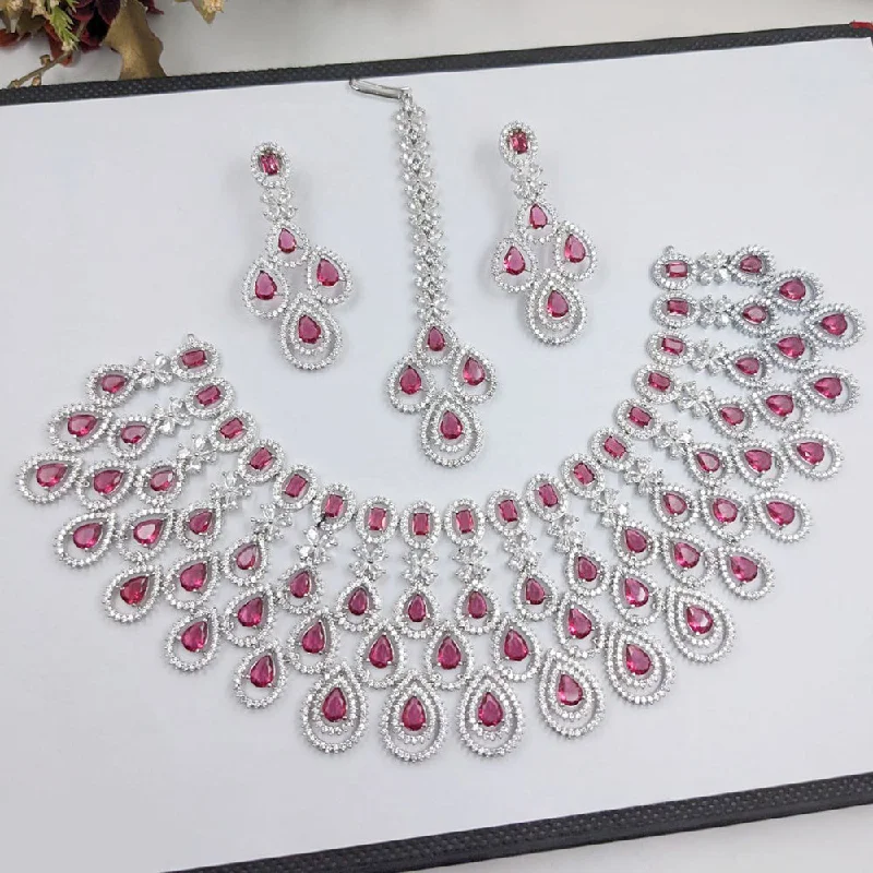 everyday wear necklaces for women -Aamrapali Silver Plated American Diamond Necklace Set