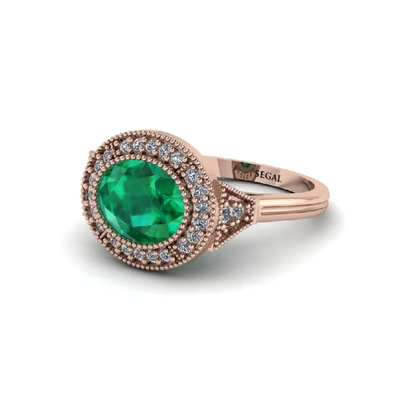 Oval Cut Emerald Milgrain Halo Engagement Ring - Alexandria No. 5