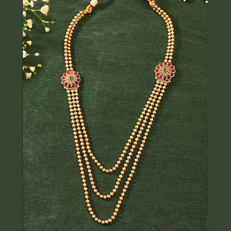 butterfly necklaces for women -Sangita Creation  Copper Gold  Pota Stone Multi Layer Long  Necklace Set