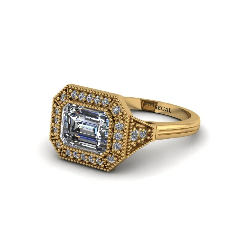 Emerald Cut Diamond Milgrain Halo Engagement Ring - Juniper No. 1