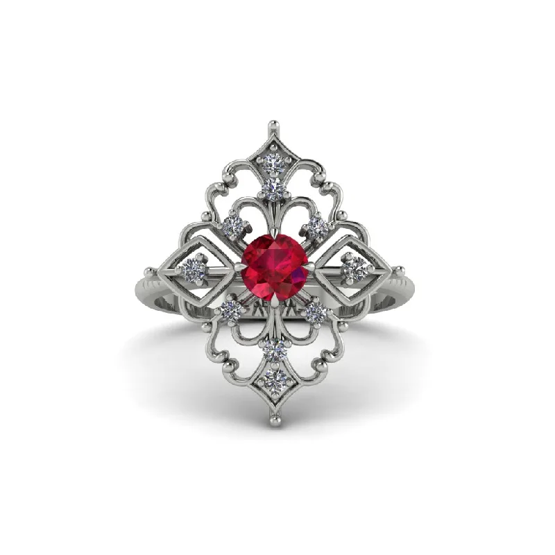 Diamond Royal Filigree Cluster Engagement Ring - Zinnia No. 12