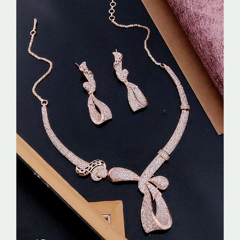 infinity necklaces for women -Akruti Collection Rose Gold Plated American Diamonds Necklace Set