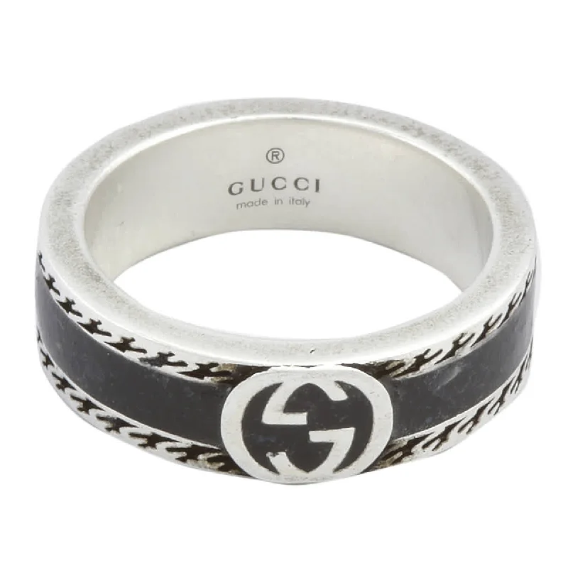 minimalist gold rings for women -STSLVR GUCCI BLACK ENAMEL INTERLOCKING G RING