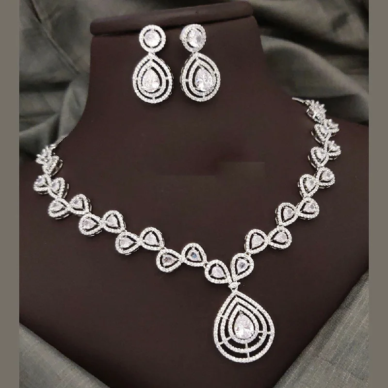 delicate chain necklaces for women -Akruti Collection Silver Plated American Diamonds Necklace Set