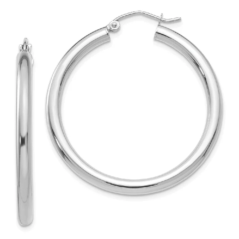 infinity loop earrings for women -3mm x 35mm 14k White Gold Classic Round Hoop Earrings