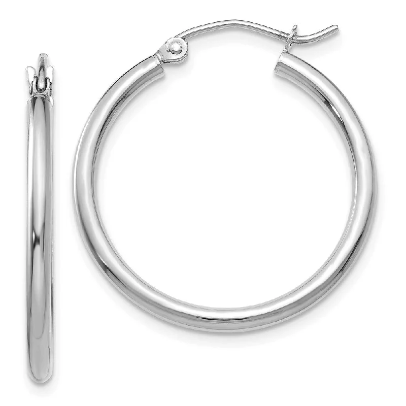 gold earrings for women -2mm, 14k White Gold Classic Round Hoop Earrings, 25mm (1 Inch)