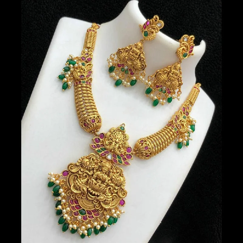 best-selling necklaces for women -Manisha Jewellery Gold Plated Pota Stone Temple Necklace Set