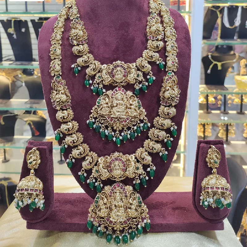 classic chain necklaces for women -Manisha Jewellery Gold Plated Pota Stone Temple Double Necklace Set