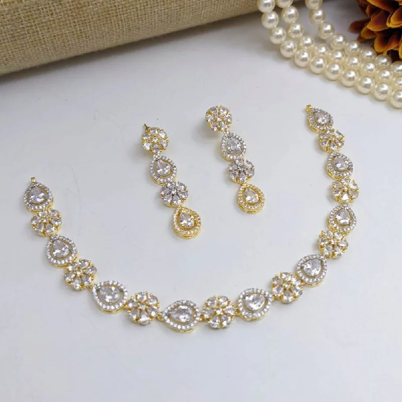 luxury necklaces for women -Aamrapali Gold Plated American Diamond Necklace Set