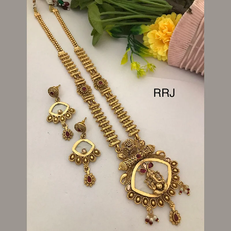 aesthetic necklaces for women -FS Collection Gold Plated Pota Stone Temple Necklace Set