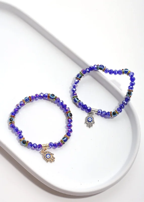 best everyday bracelets for women -Blue Hamsa Hand Bracelet with Evil Eye