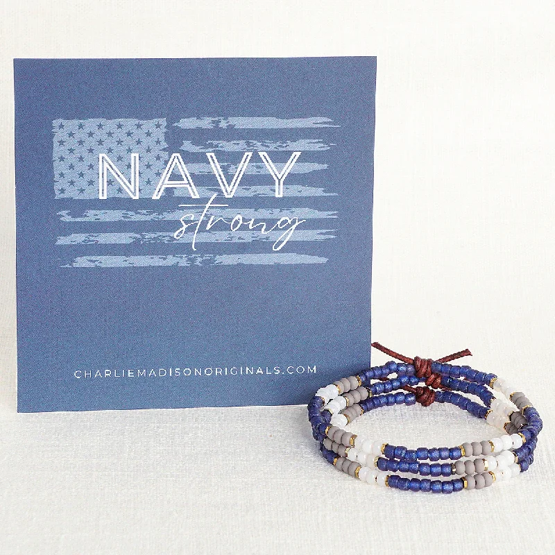 textured bangles for women -Navy Strong Bracelet | Tiny Stacker Seed Bead Bracelet