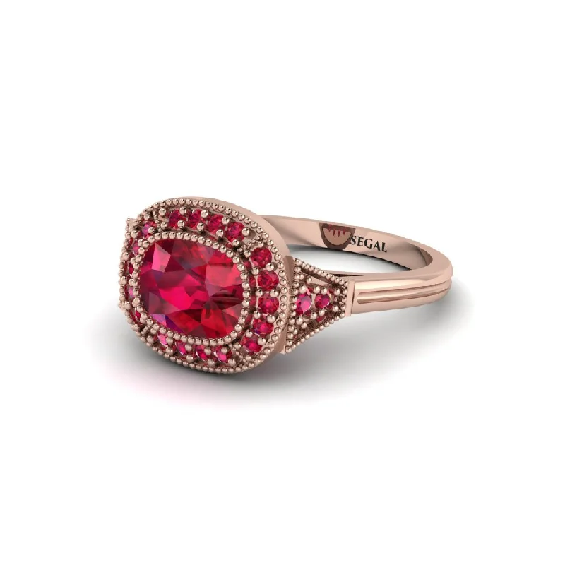 Cushion Cut Ruby Milgrain Halo Engagement Ring - Blake No. 56